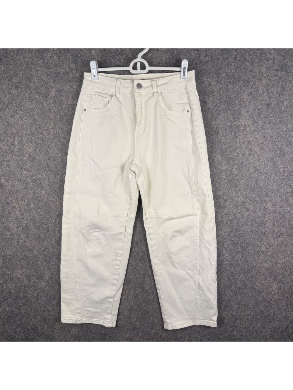 Flamingals Barrel Wide Leg White Denim Jeans women Size Small 25” Stretch 129